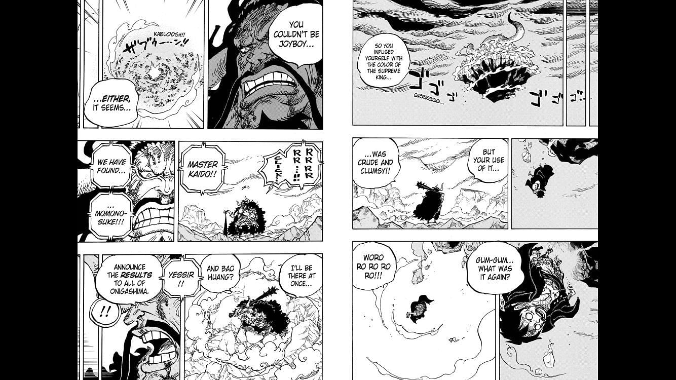 Kaido saying that Luffy apparently couldn&#039;t be Joyboy either, with either clearly being emphasized. (Image via Shueisha Shonen Jump+ app)