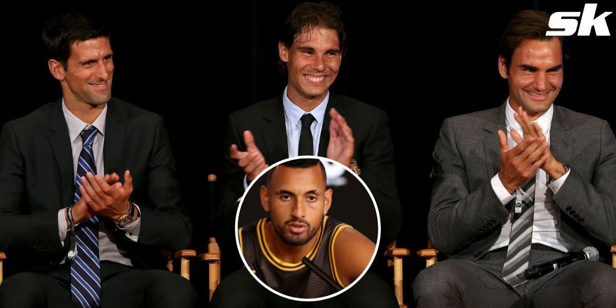 Novak Djokovic, Rafael Nadal and Roger Federer; Nick Kyrgios (insert)