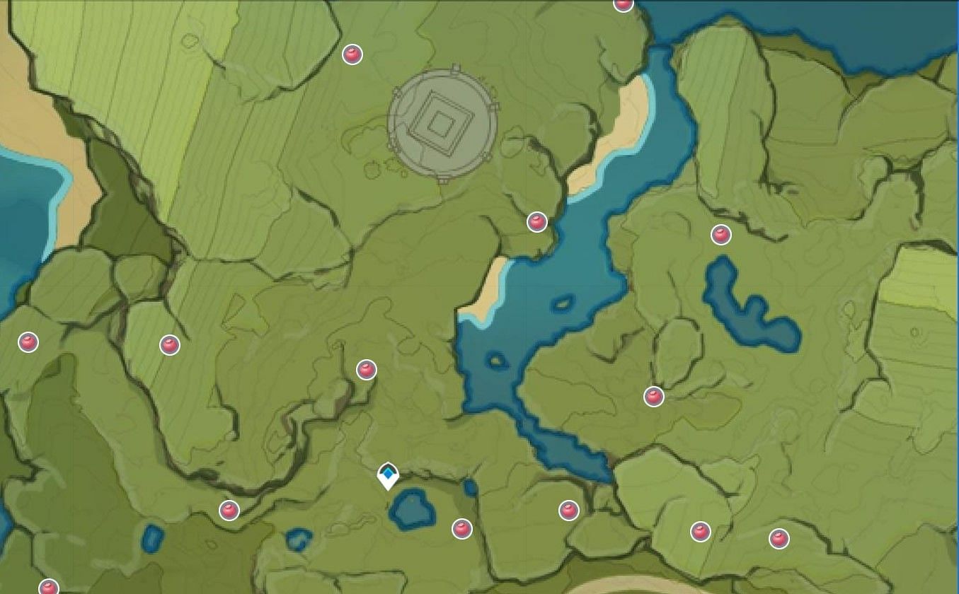 Valberry locations in Stormbearer Mountains in Genshin Impact (Image via Genshin Impact Interactive Map)
