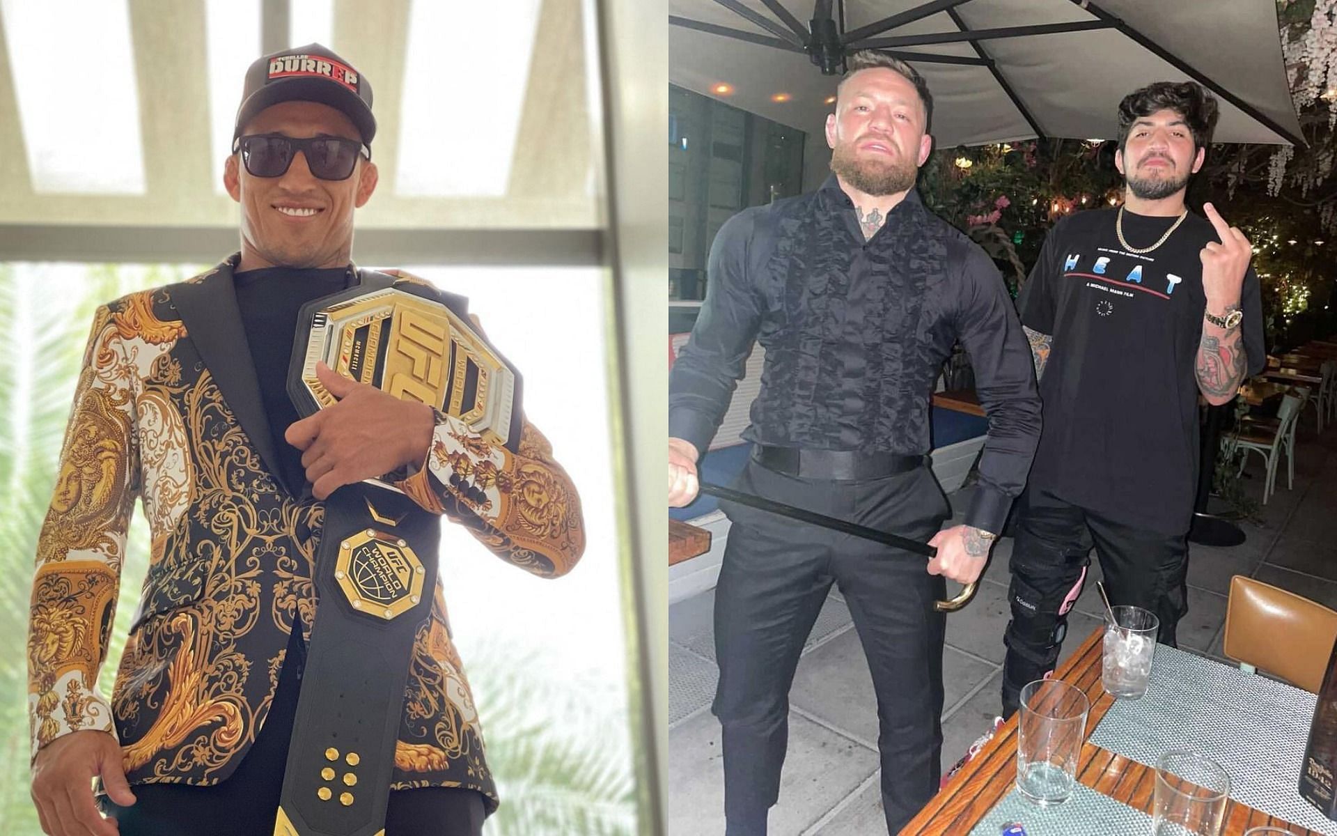 Charles Oliveira (left), Conor McGregor &amp; Dillon Danis (right) [Images Courtesy: @charlesdobronxs @dillondanis on Instagram]