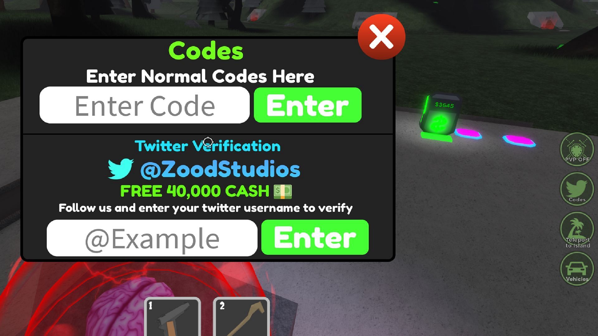 Redeem codes with the Codes menu (Image via Sportskeeda)
