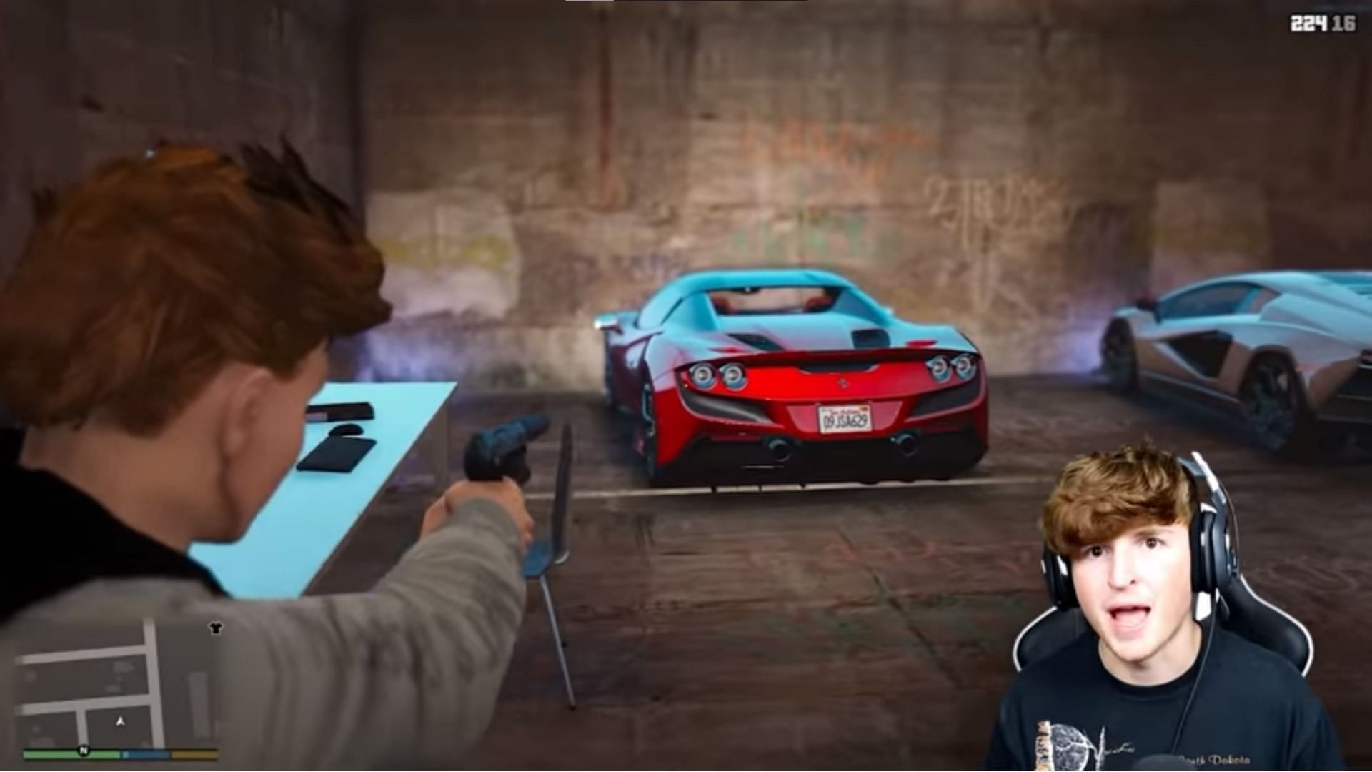 GTA 5 streamer Caylus explores a secret supercar base using mods (Image via Caylus/YouTube)