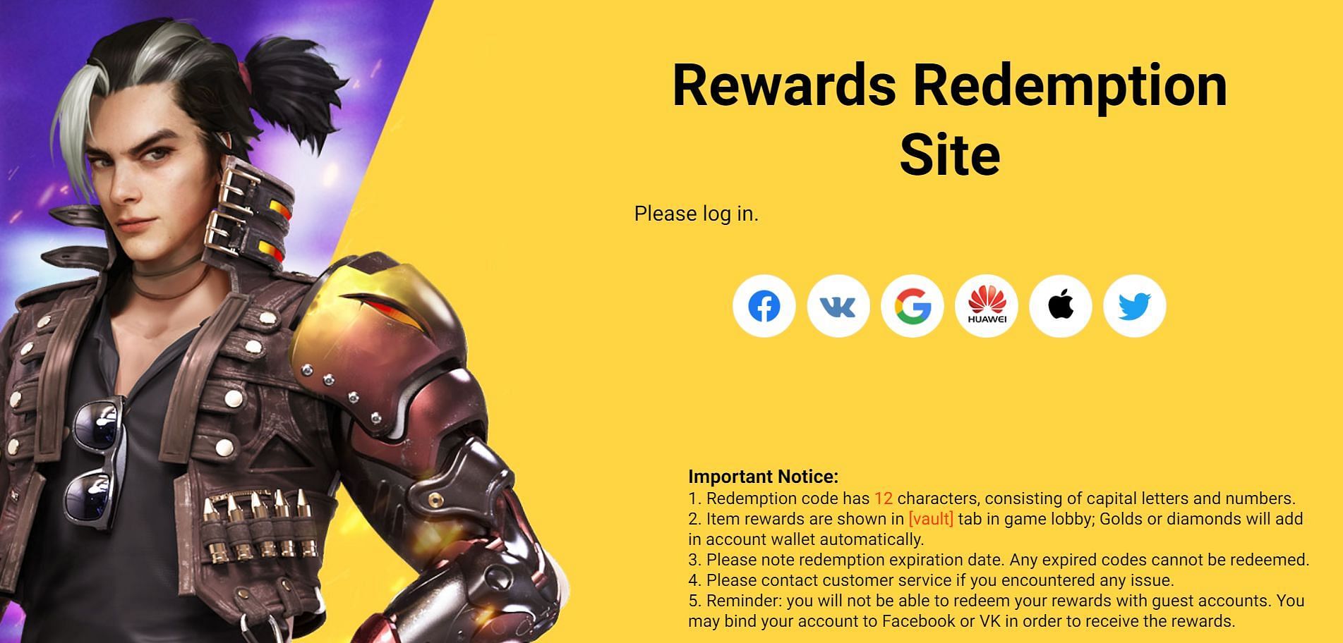Rewards Redemption Site needs to be used by players (Image via Free Fire)