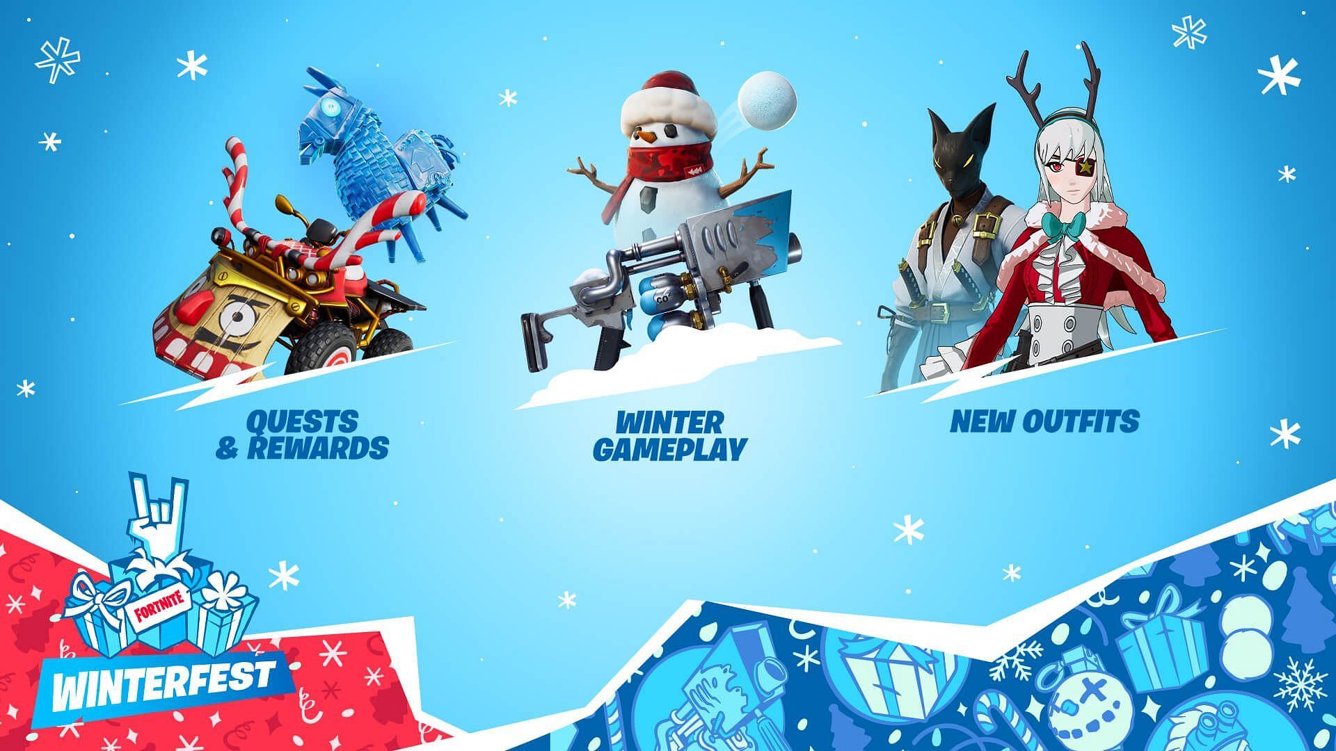 A promotional image showcasing the Fortnite Winterfest 2021 update (Image via Epic Games)