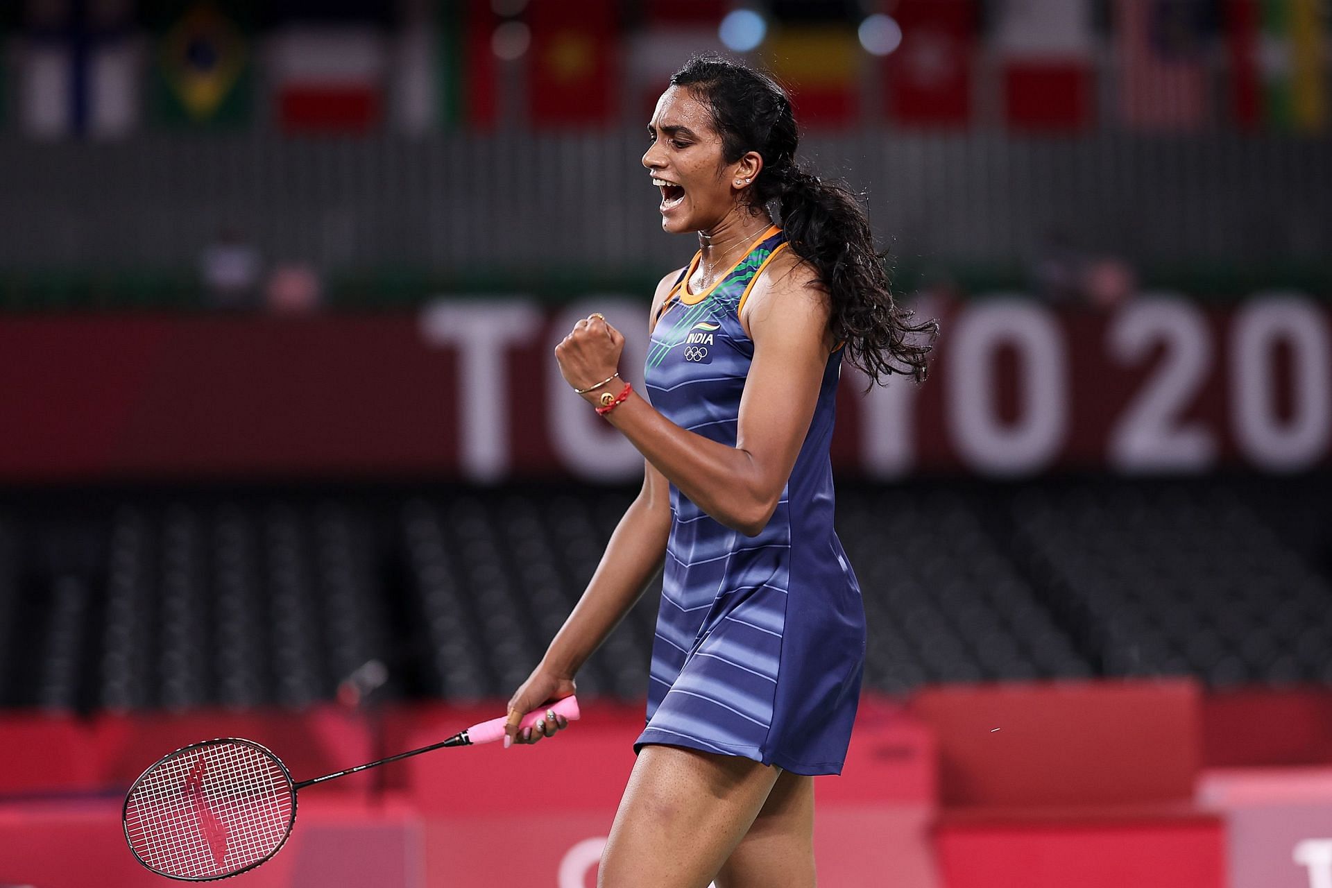 PV Sindhu in action at the Tokyo Olympics
