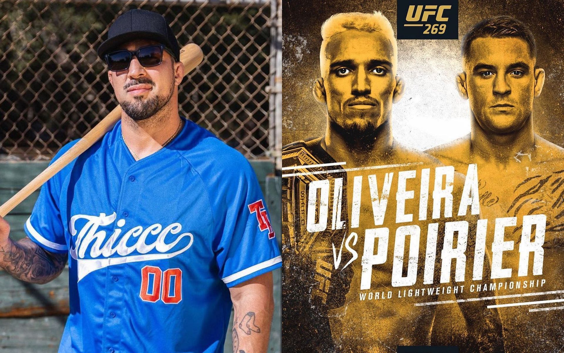 Brendan Schaub (L) and Charles Oliveira vs. Dustin Poirier poster (R) via Instagram @brendanschaub and @dustinpoirier