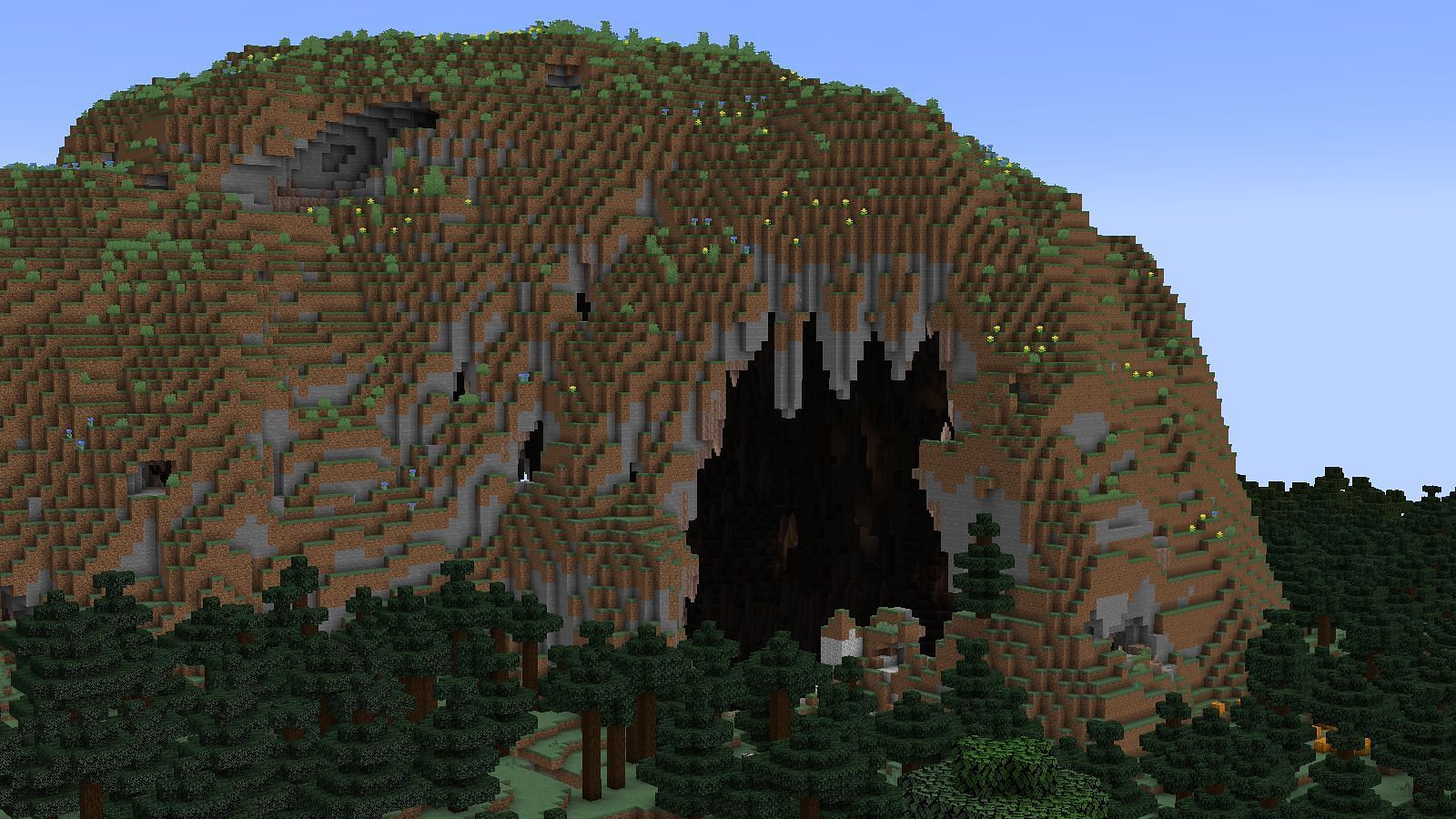 A hollow mountain with a Dripstone cave inside (Image via Minecraft)