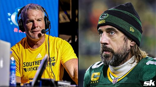 Former Green Bay Packers QB Brett Favre and current Green Bay Packers QB Aaron Rodgers