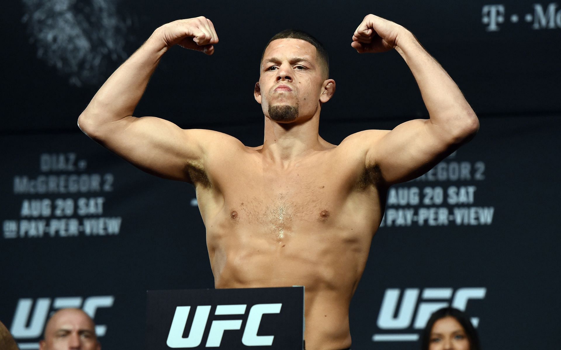 MMA superstar Nate Diaz at the weigh-in ahead of his UFC 202 rematch with fellow fan favorite Conor McGregor in August 2016