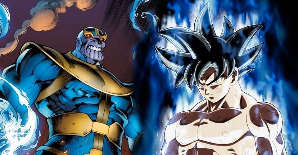Thanos (left) and Goku (right) as seen in various incarnations. (Image via Twitter)