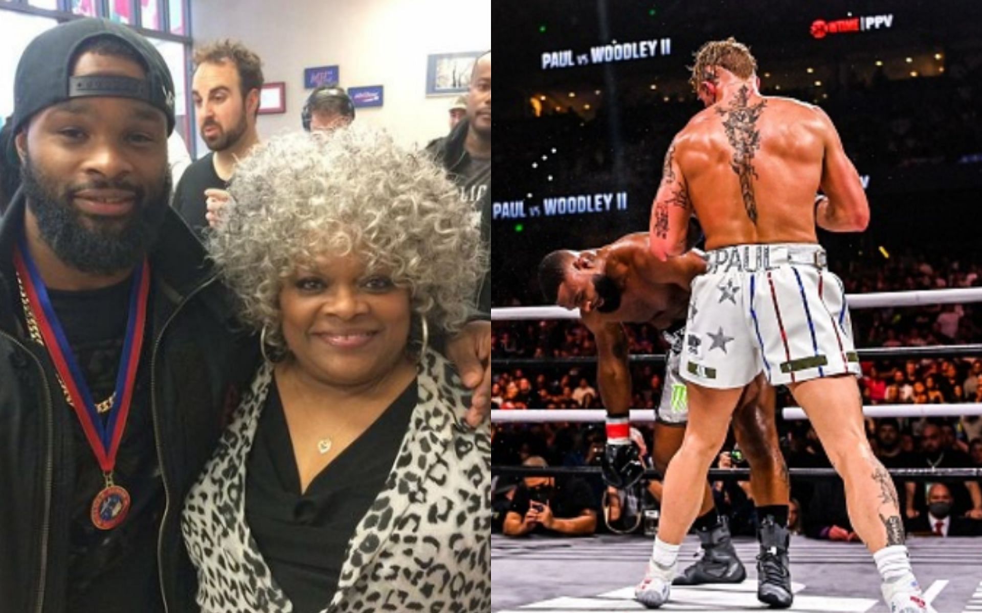 Tyron and Deborah Woodley (left); Woodley vs. Paul II (right) (*Images courtesy: @mommawoodd Instagram; Getty)