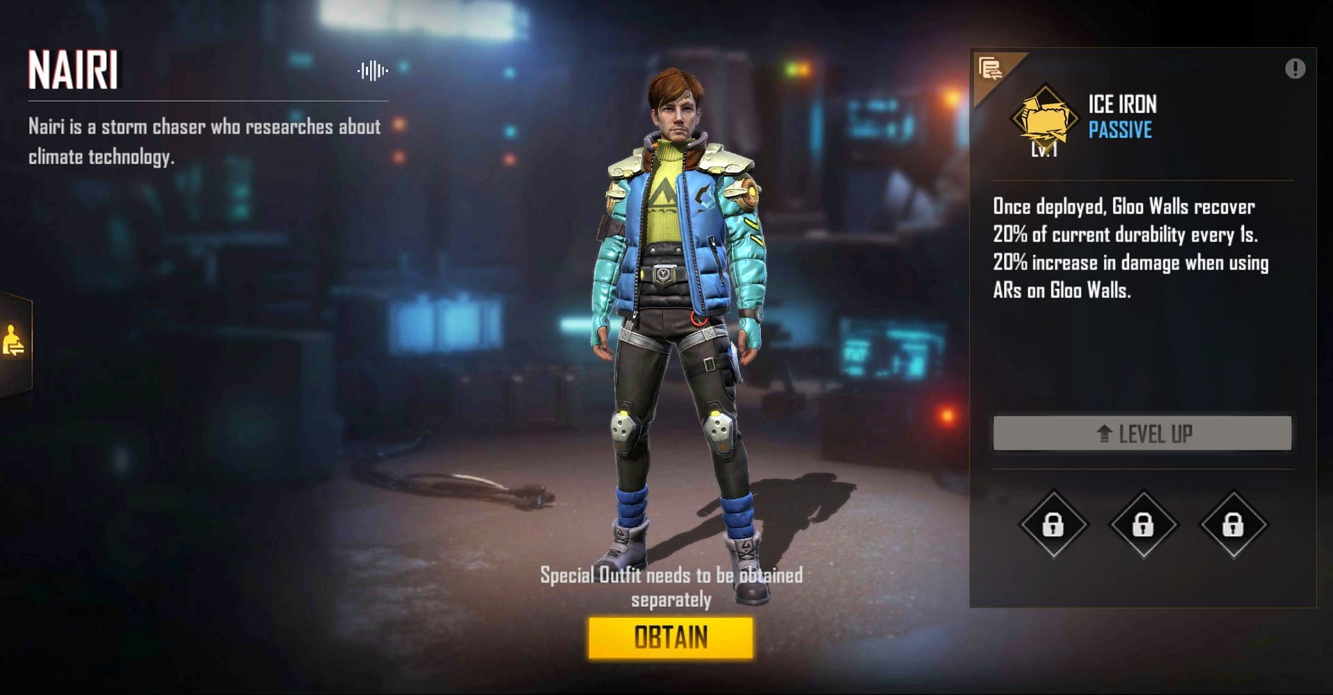 Nairi&#039;s character screen in Free Fire (Image via Free Fire)