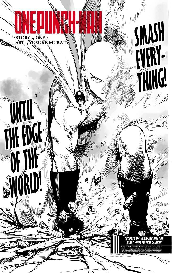 One Punch Man Chapter 154&#039;s title page featuring Saitama (Image via onepiecechapters.com)