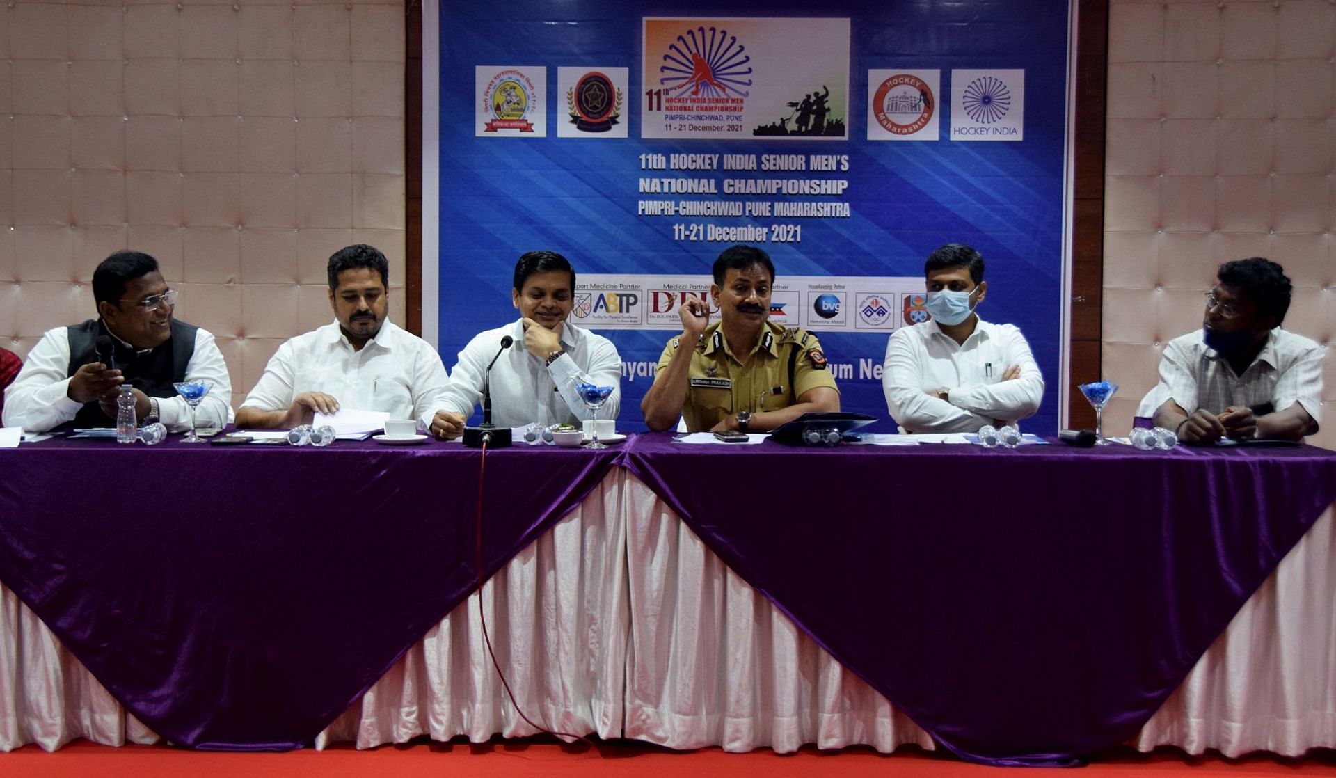 Hockey Maharashtra officials (from L) Manish Anand, Rajesh Patil, Krishna Prakash and Ajit Lakra during a press conference in Pune on Wednesday