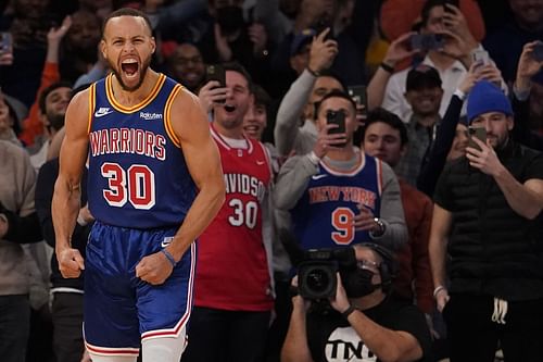 Steph Curry just set the NBA 3-pointer record in front of a raucous Madison Square Garden crowd. [Photo: The Boston Globe]