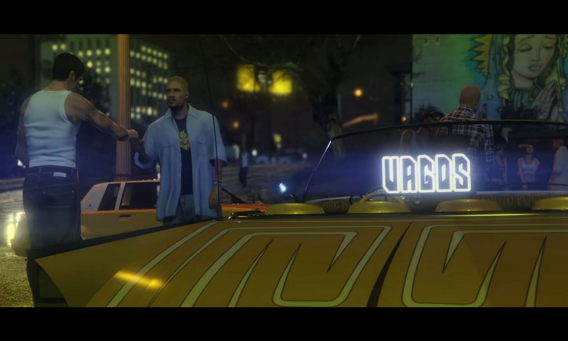The Vagos hanging out in a car meet (Image via Rockstar Games)