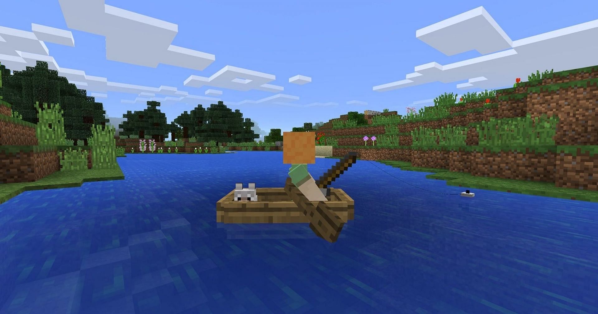 Fishing can be relaxing, but also brings in interesting items on occasion (Image via Mojang)