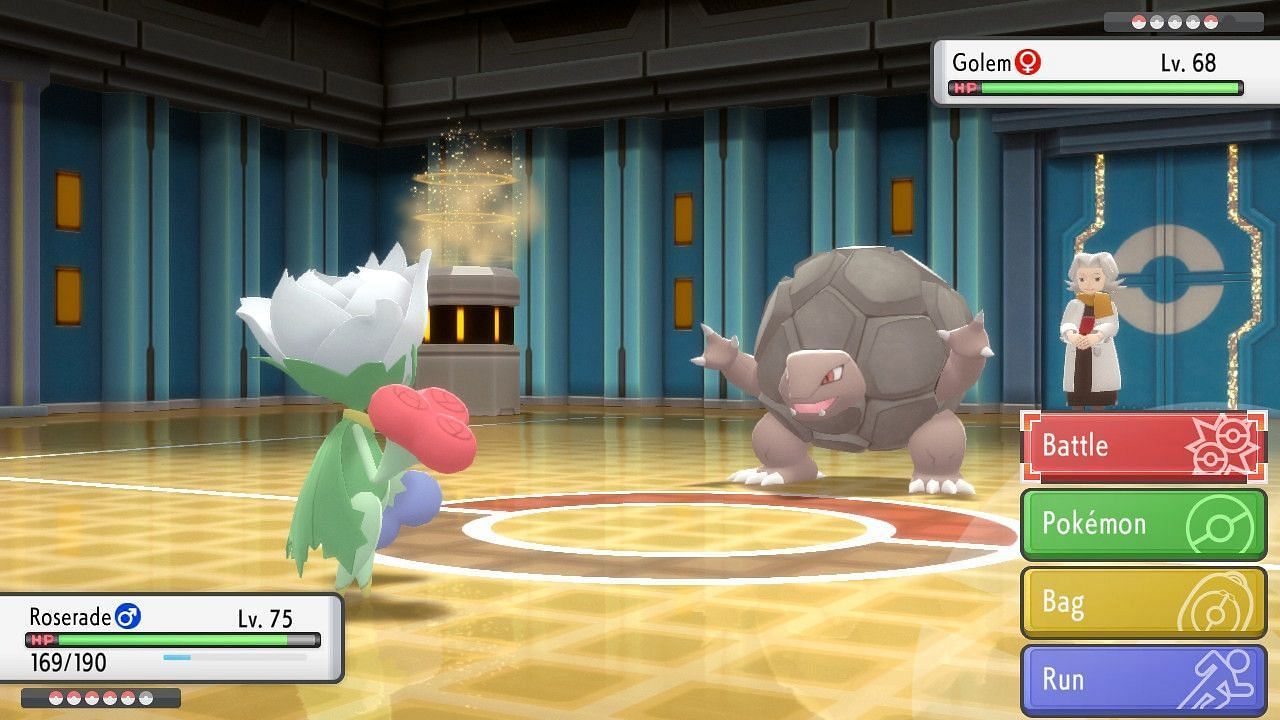 A trainer facing Golem in BDSP (Image via ILCA)