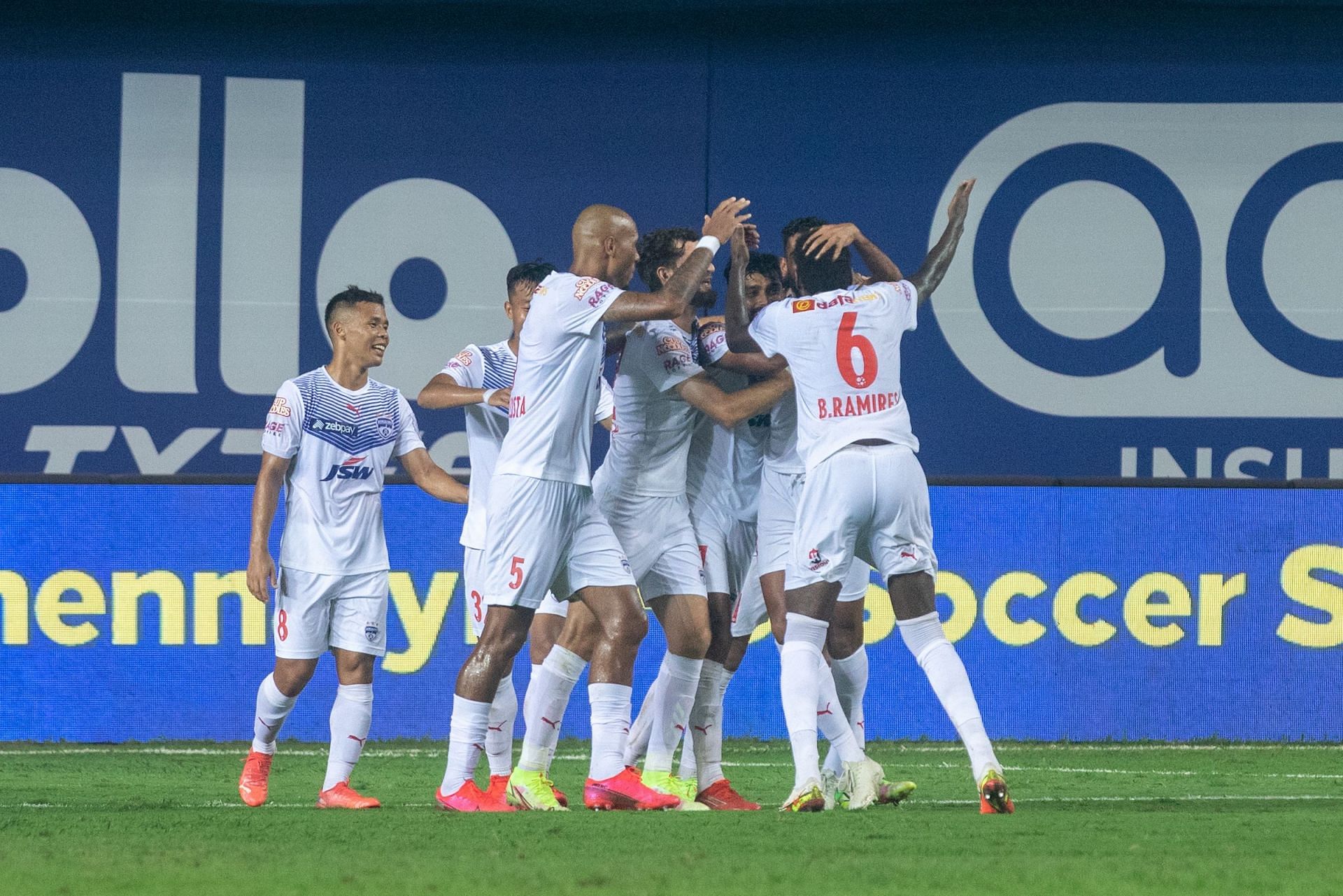 Bengaluru FC players celebrate their win over Chennaiyin FC in the ISL (Image Courtesy: ISL)