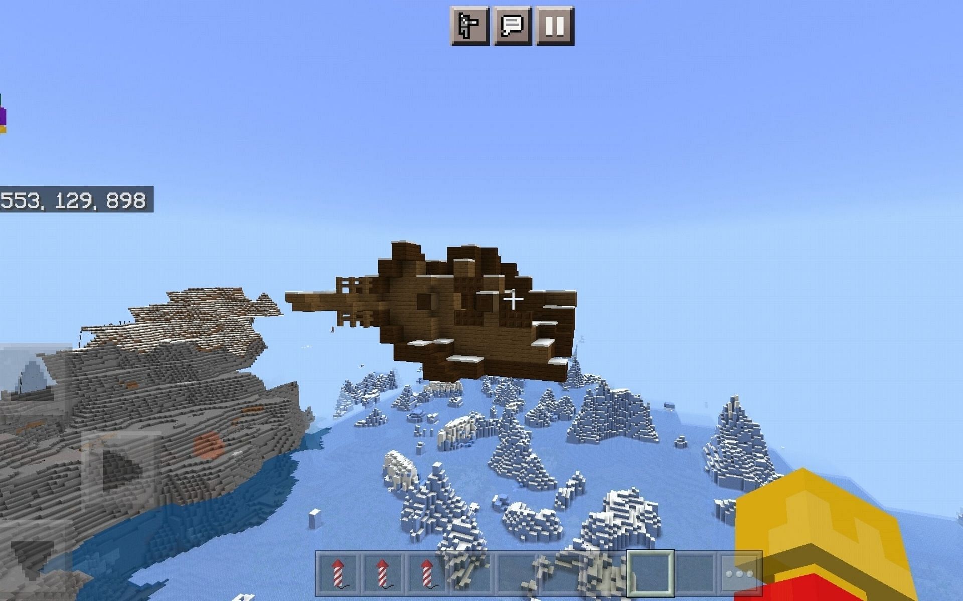 Shipwreck suspended in the sky (Image via Mojang)