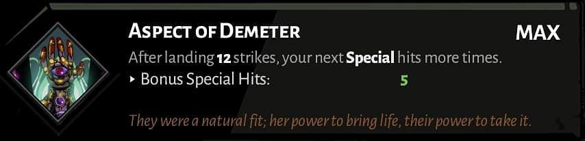 Aspect of Demeter, upgraded with 16 titan bloods (Image via Hades)