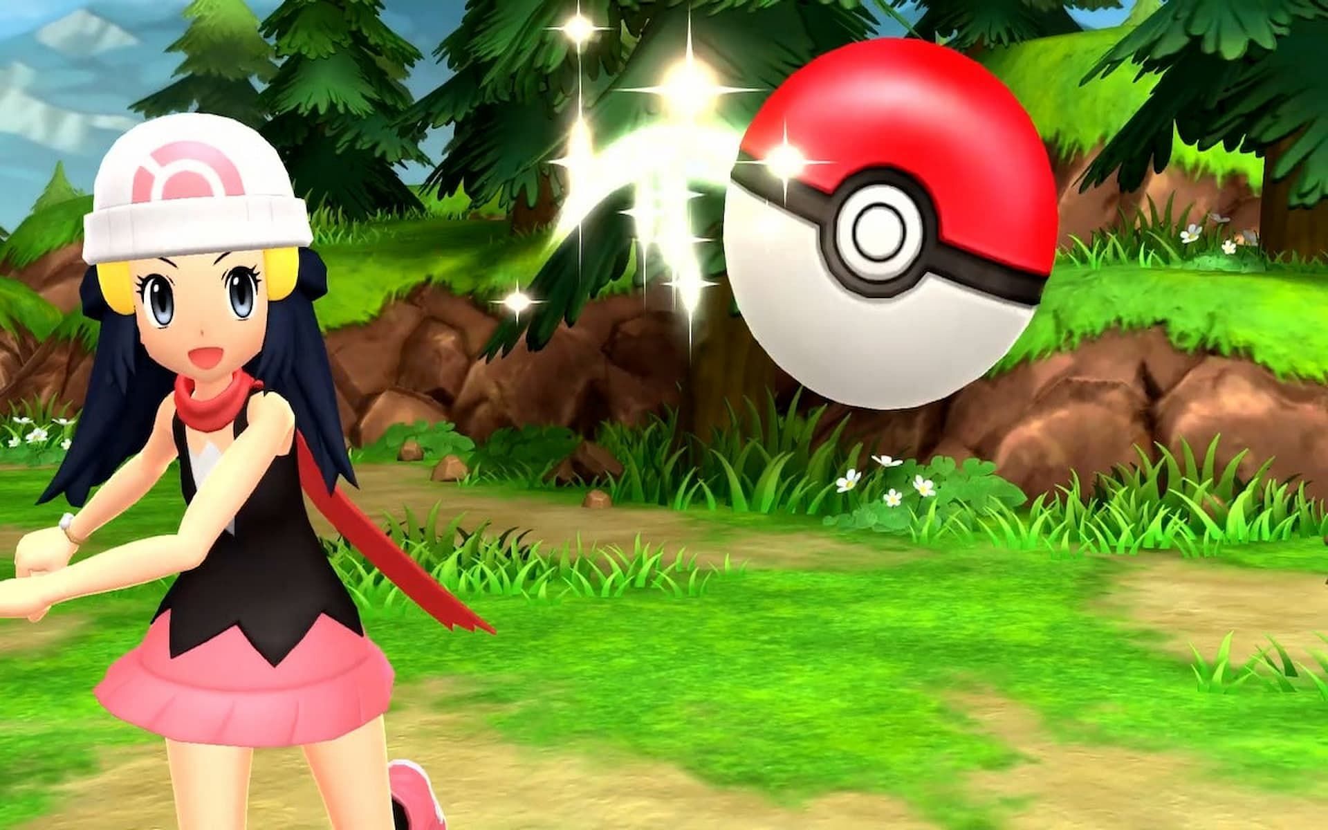 A trainer throwing a Poke Ball in Pokemon Brilliant Diamond and Shining Pearl. (Image via ILCA)