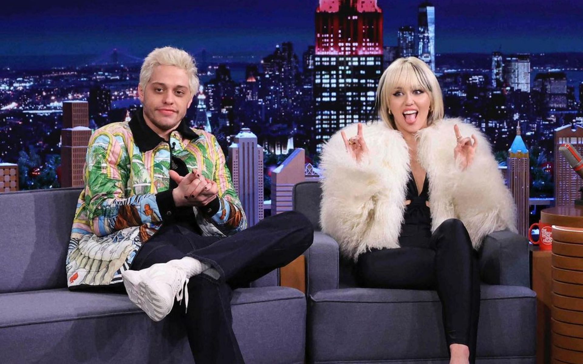 Miley Cyrus and Pete Davidson on &#039;The Tonight Show Starring Jimmy Fallon&#039; (Image via mileycyrus/ Instagram)