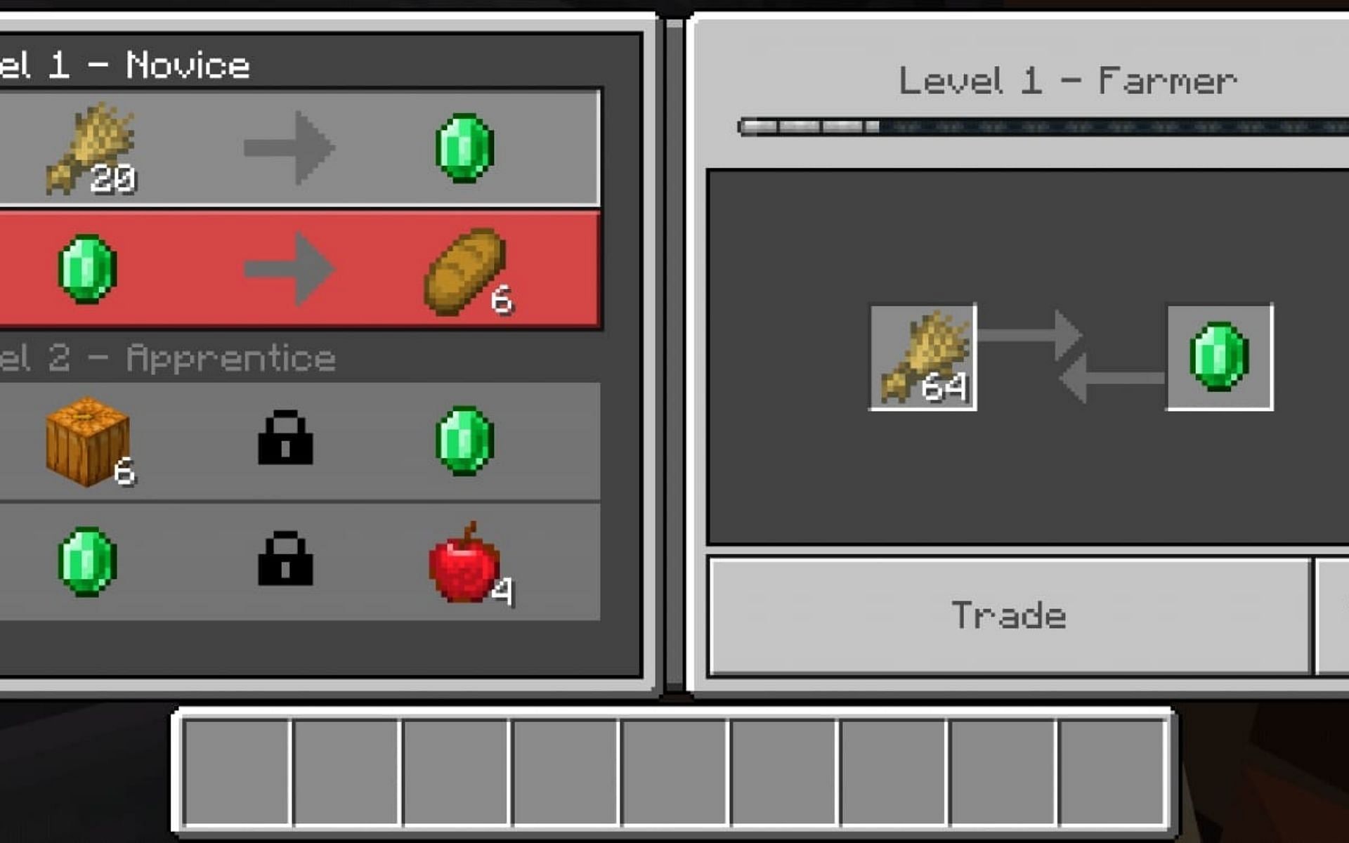 Trade offered by Farmer (Image via Minecraft)