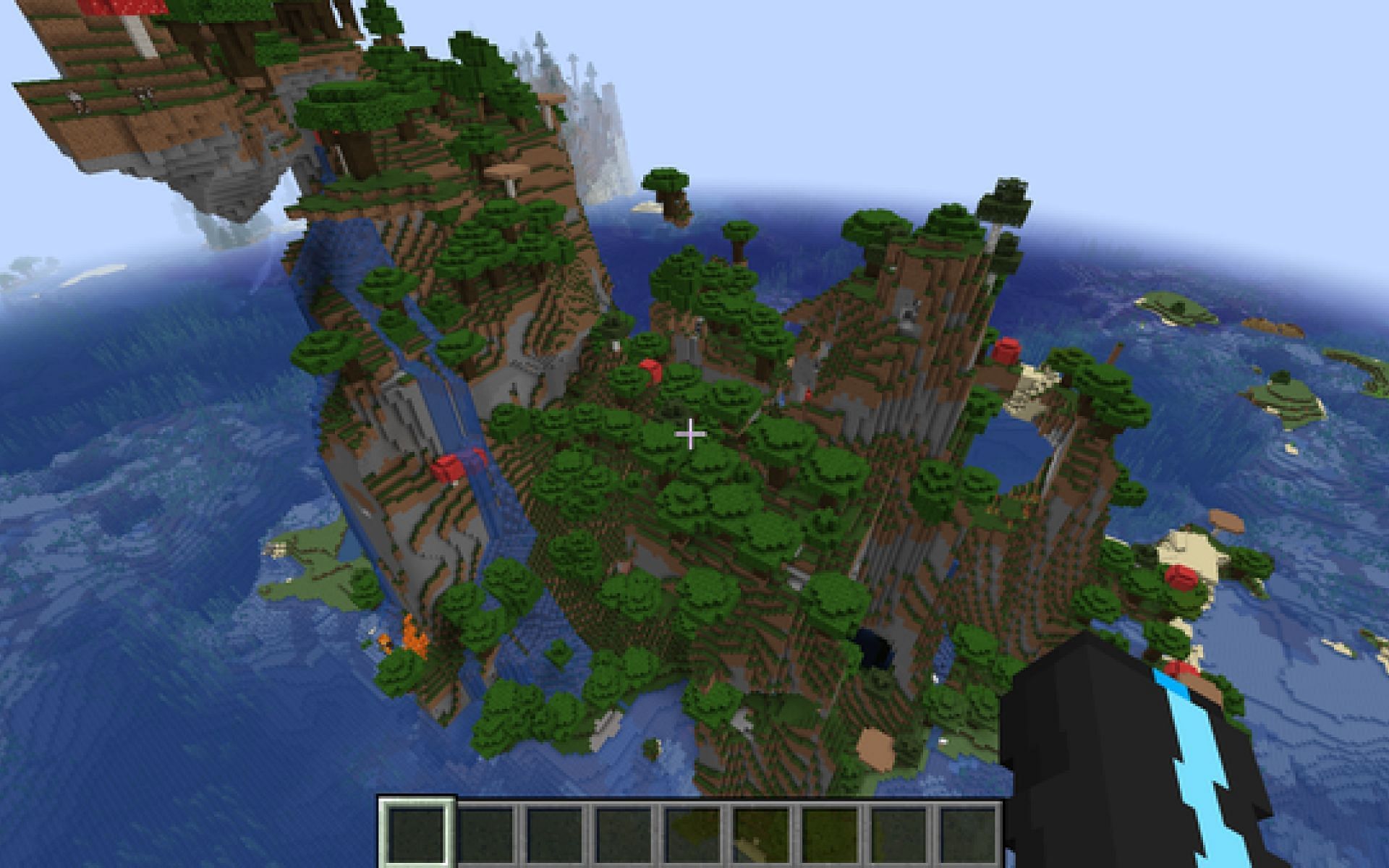 A player flies over a dark oak forest. (Image via u/theoneandonlychou on Reddit.)