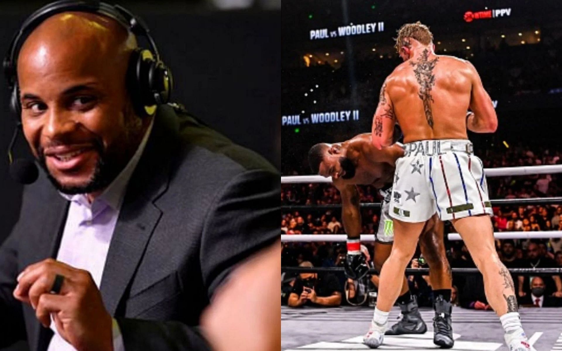 Daniel Cormier (left); Jake Paul KO&#039;s Tyron Woodley (right)