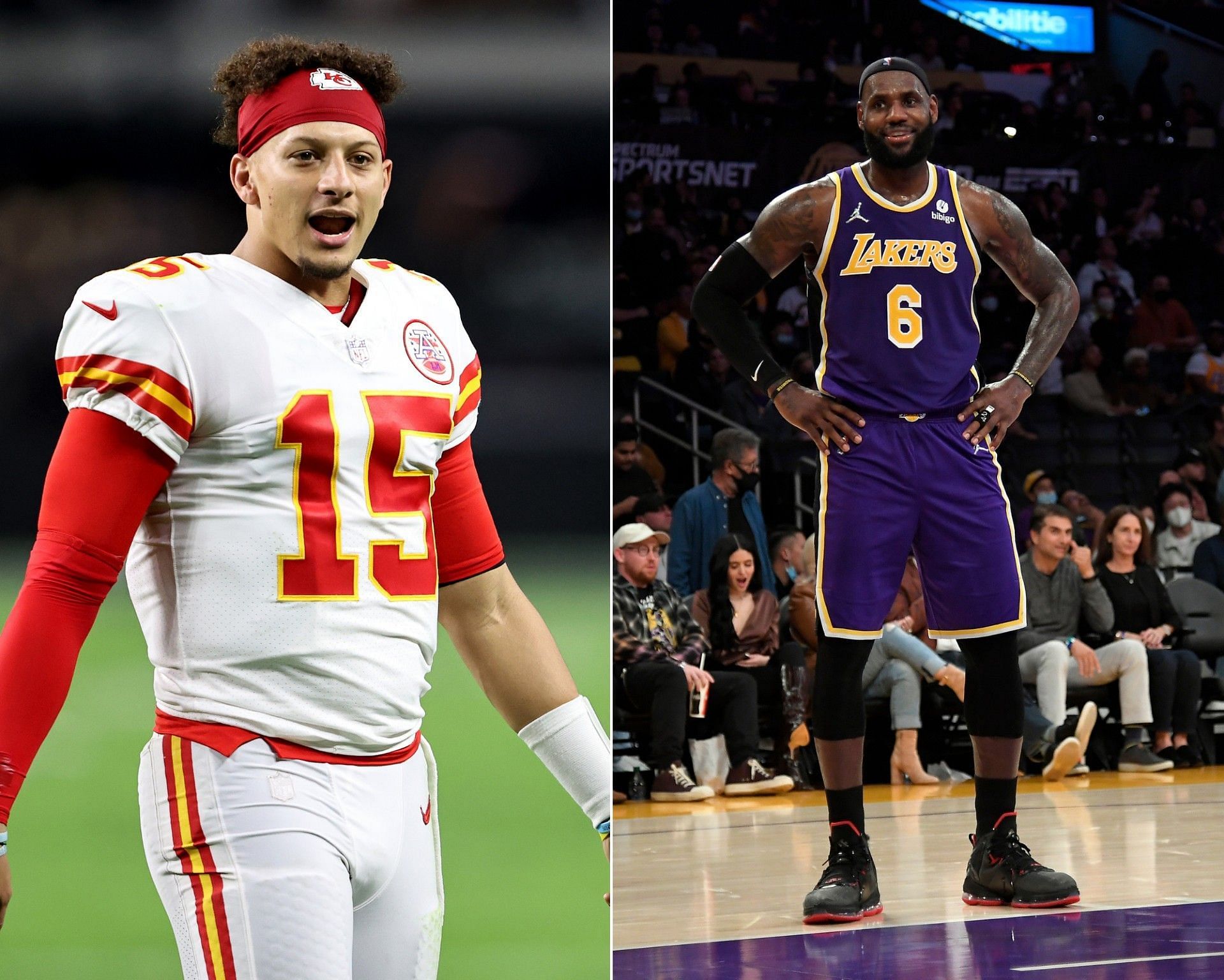 LeBron James jokes about his 'f----- up ankle' to Patrick Mahomes during  Mavericks game