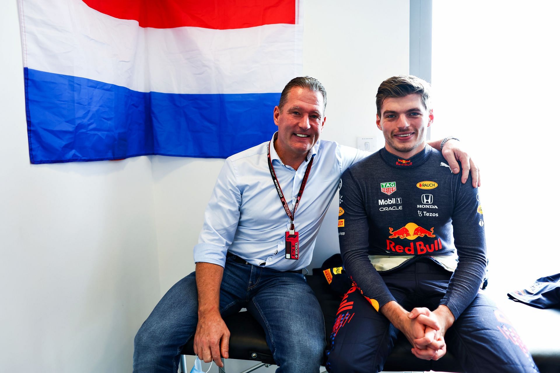 Max Verstappen and his father Jos before qualifying ahead of the 2021 Abu Dhabi GP.