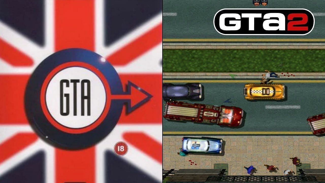The GTA London games and GTA 2&#039;s logo (Image via Rockstar Games)