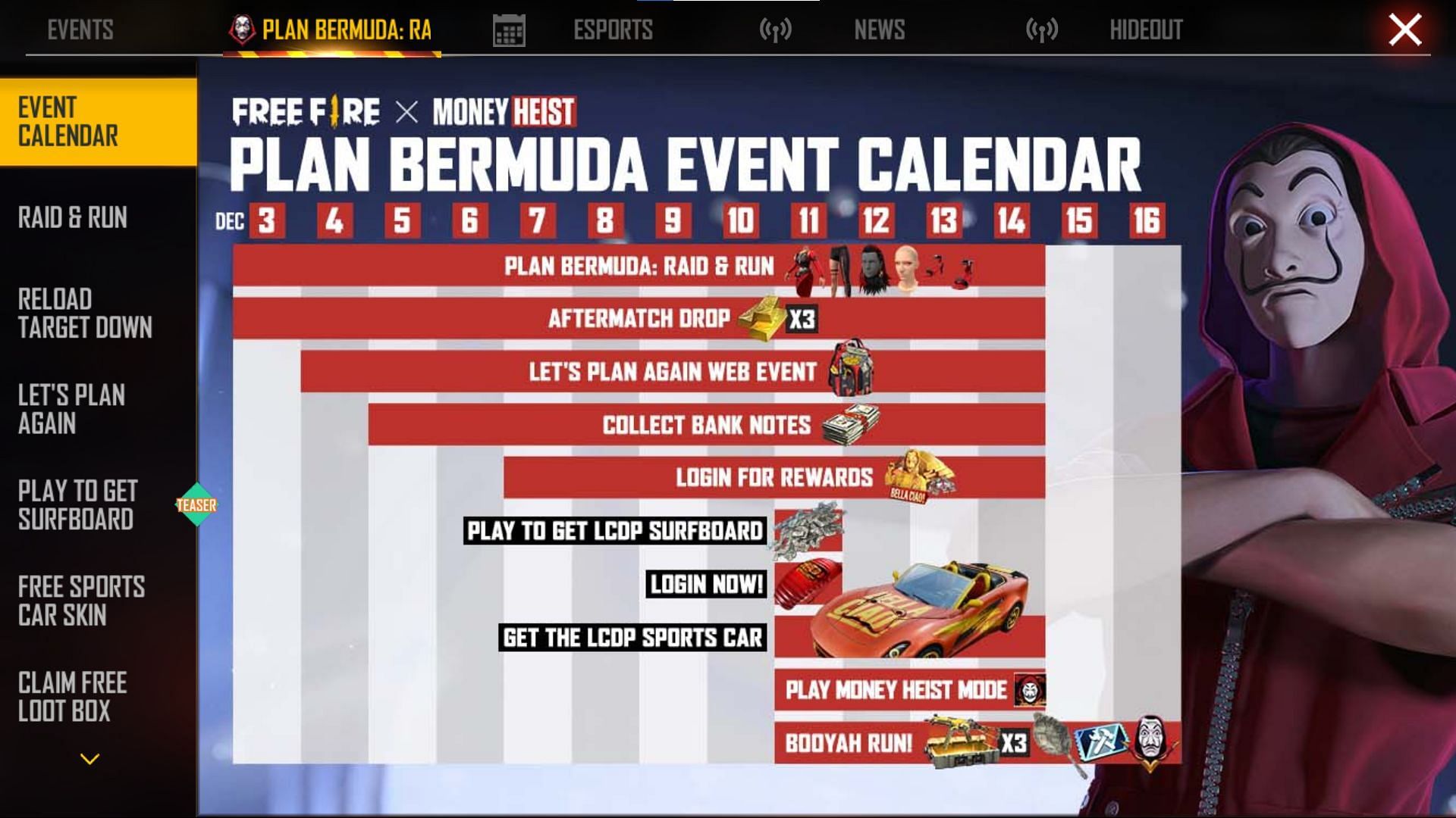 This is the official event calendar of the collaboration (Image via Free Fire)
