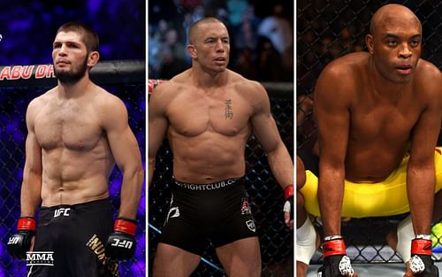 Khabib Nurmagomedov (L), GSP (C) and Anderson Silva (R)