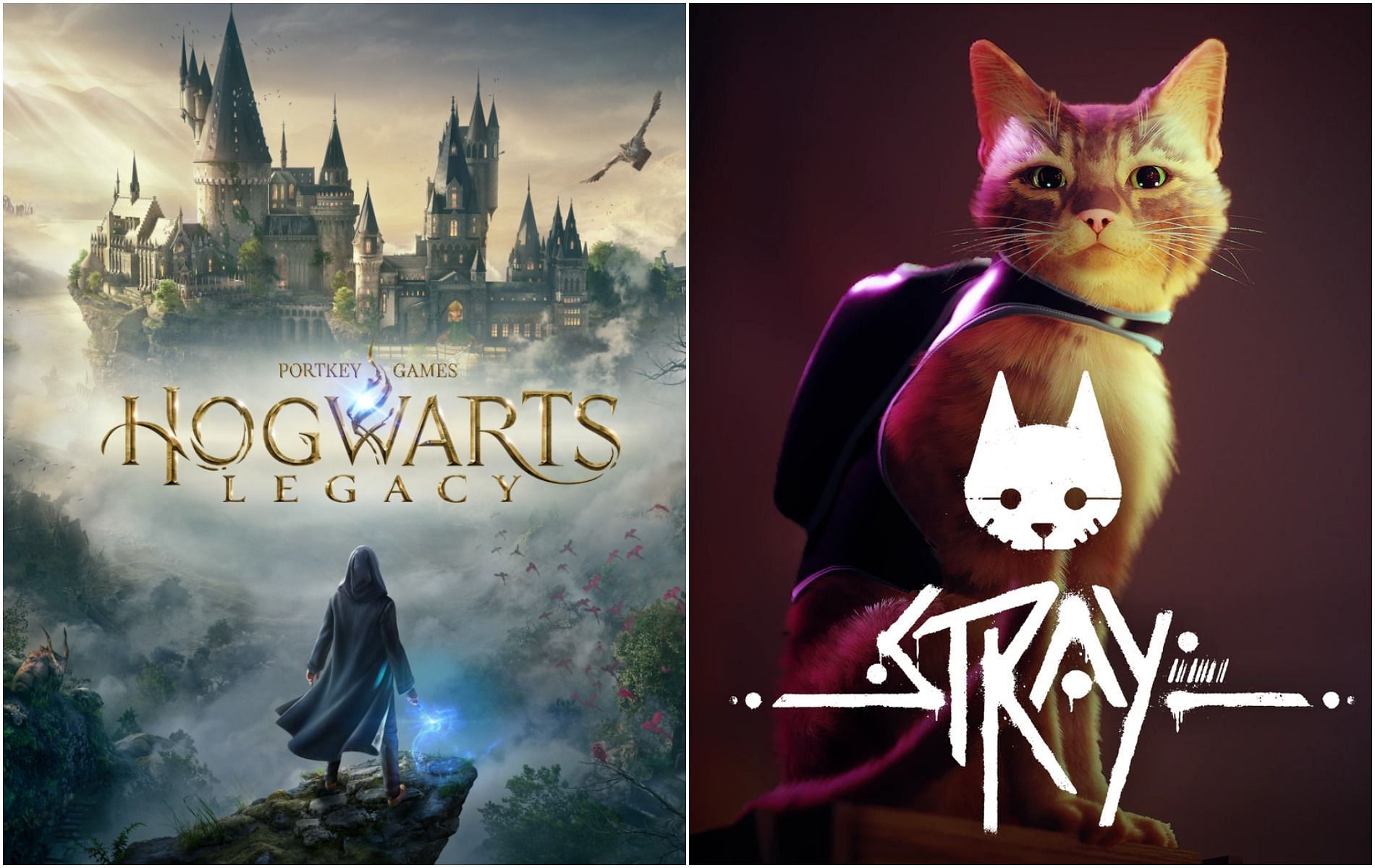 Stray (R) and Hogwarts Legacy were some of the biggest misses at The Game Awards 2021 (Image via Sportskeeda)