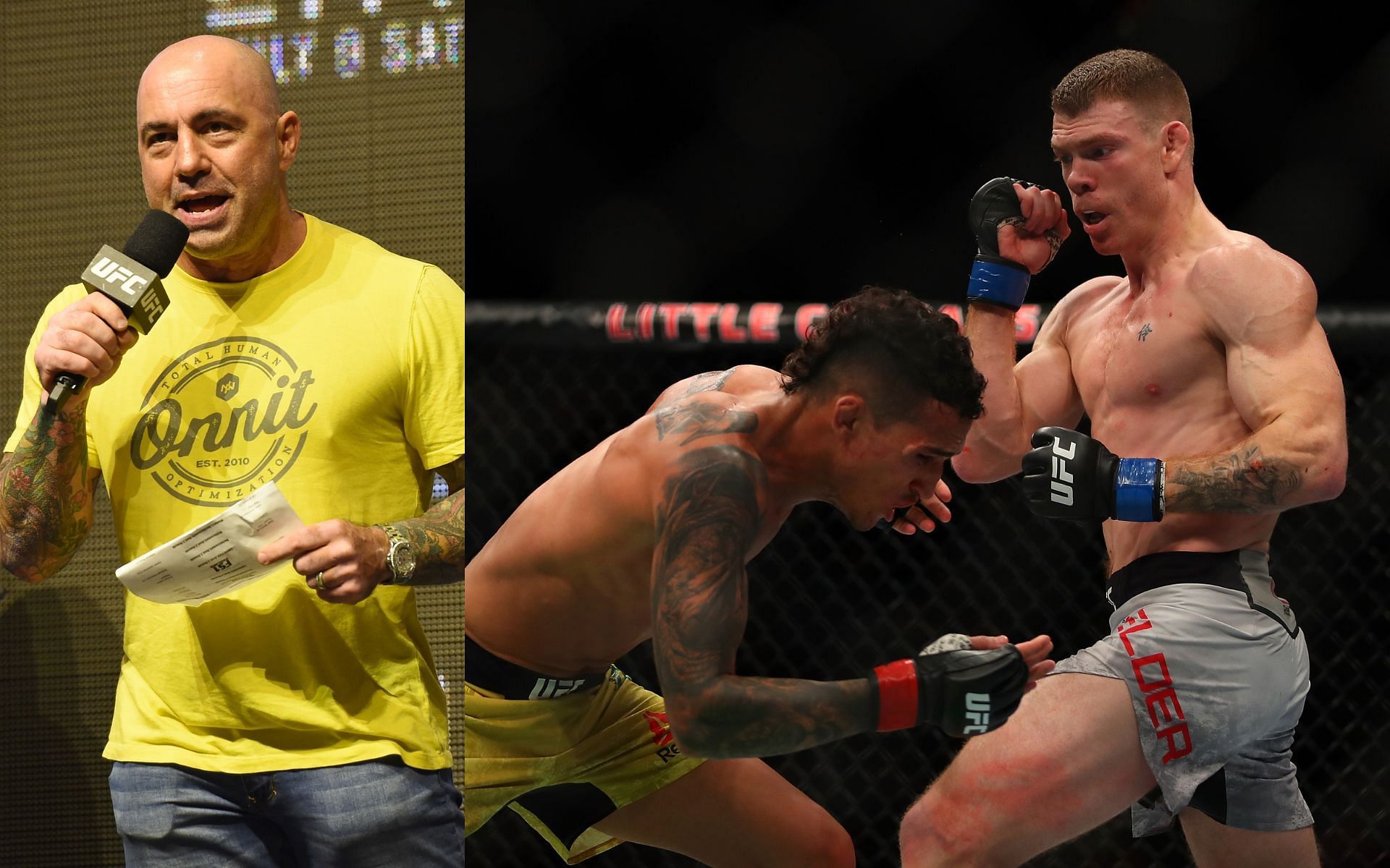 UFC commentator Dana White (left) and action from the Paul Felder vs.Charles Oliveira encounter (right)