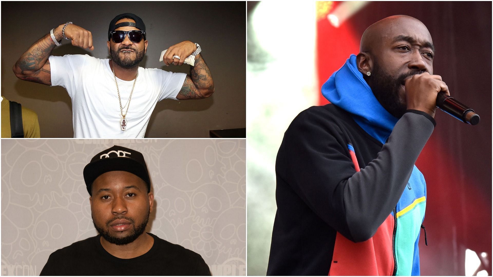 Freddie Gibbs is already a rival of Jim Jones and Akademiks (Images by Tim Mosenfelder, Johnny Nunez and Earl Gibson III via Getty Images)