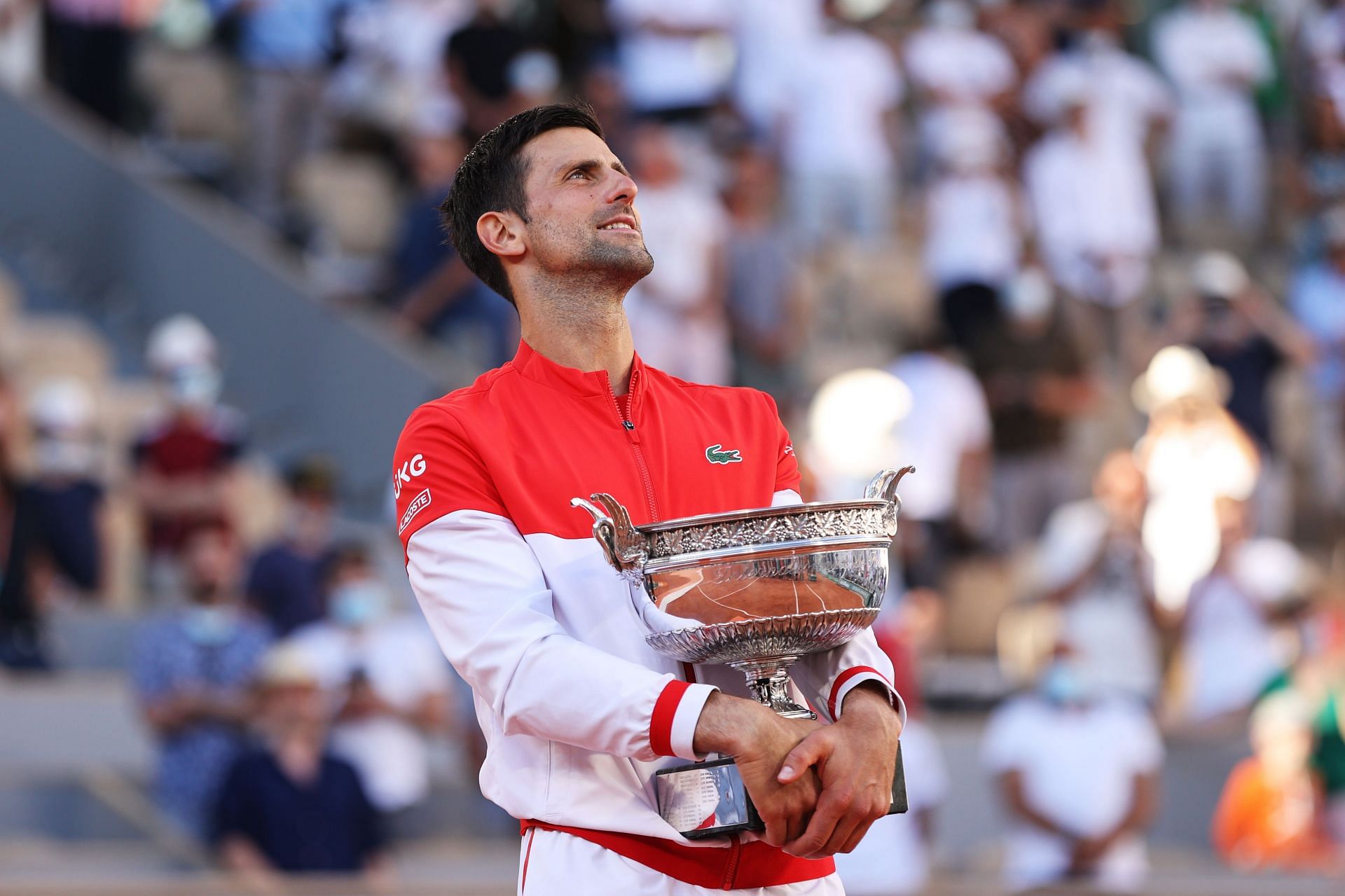 Novak Djokovic with the 2021 Roland Garros trophy