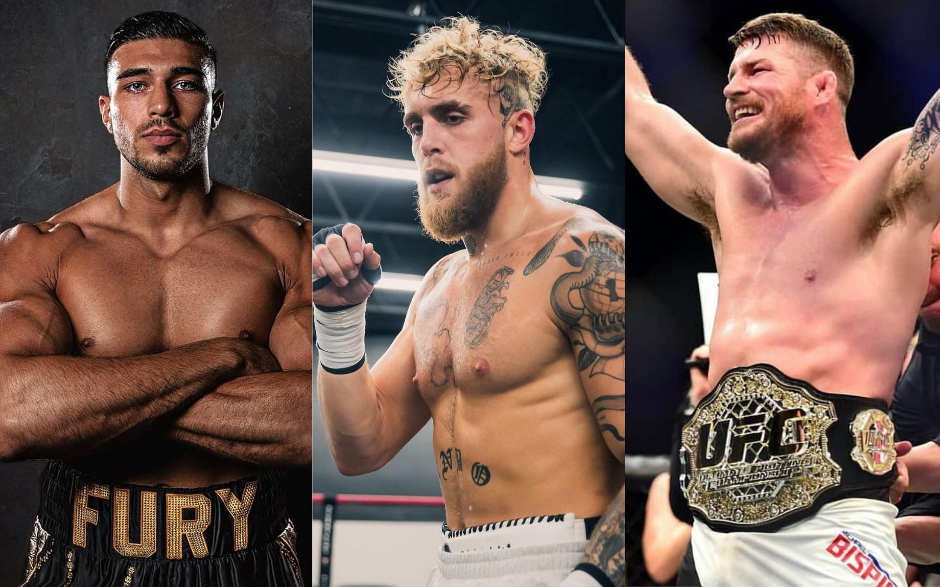 Tommy Fury (left) Jake Paul (middle) Michael Bisping (right) [Image Credits: @jakepaul, @tommyfury on Instagram]