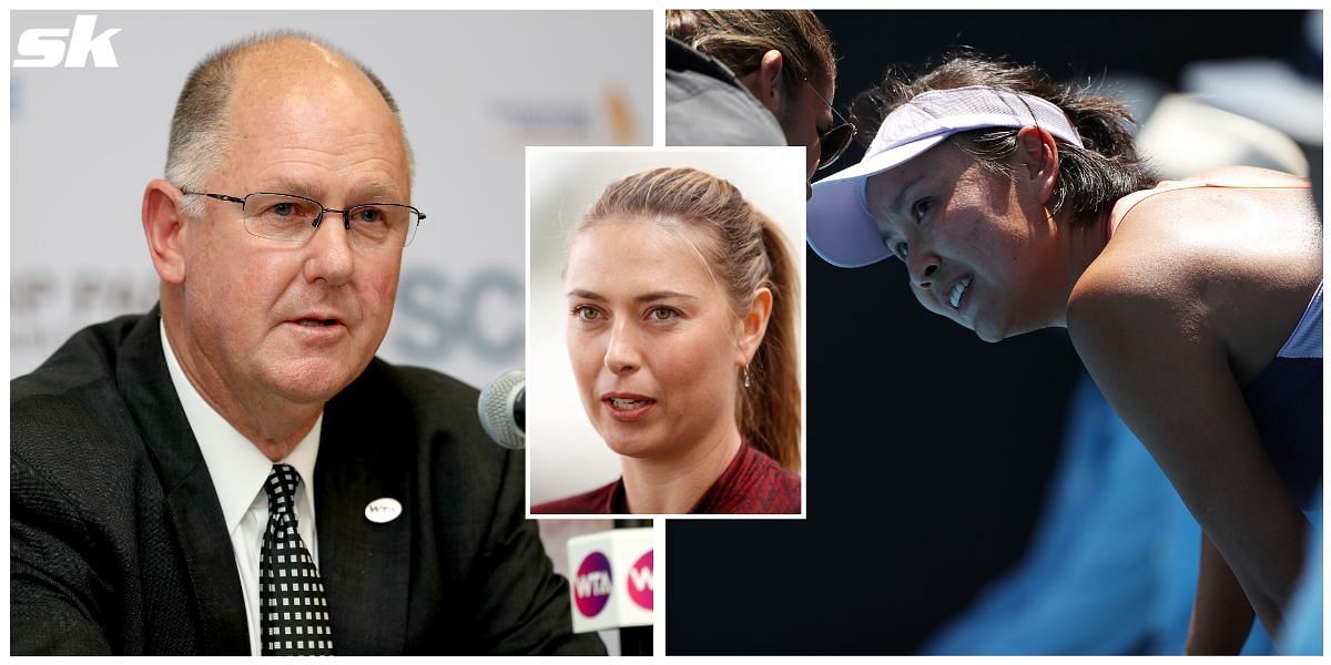 (L-R): Steve Simon, Maria Sharapova and Peng Shuai.