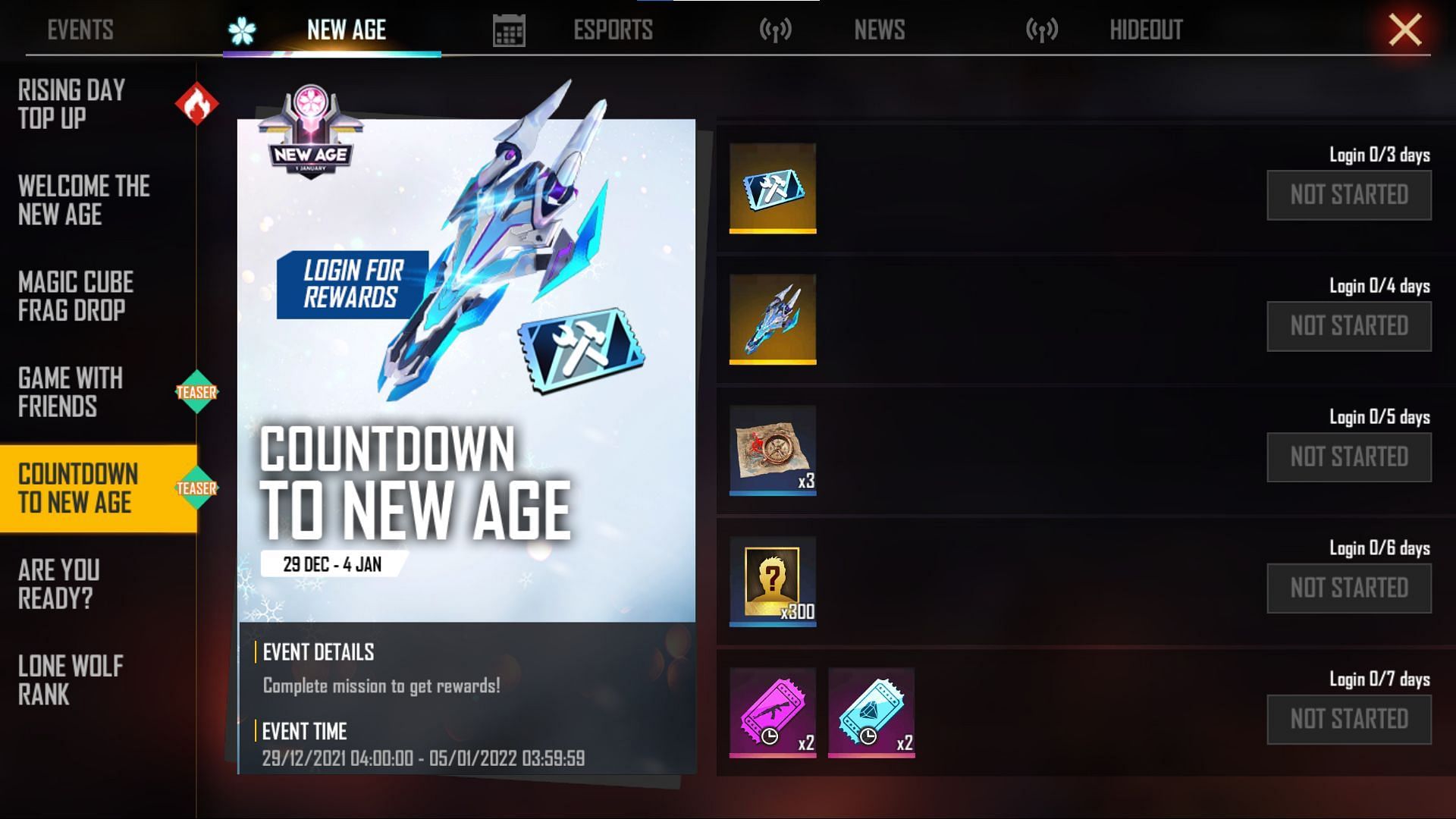 The rewards which will be available as part of the login events (Image via Free Fire)