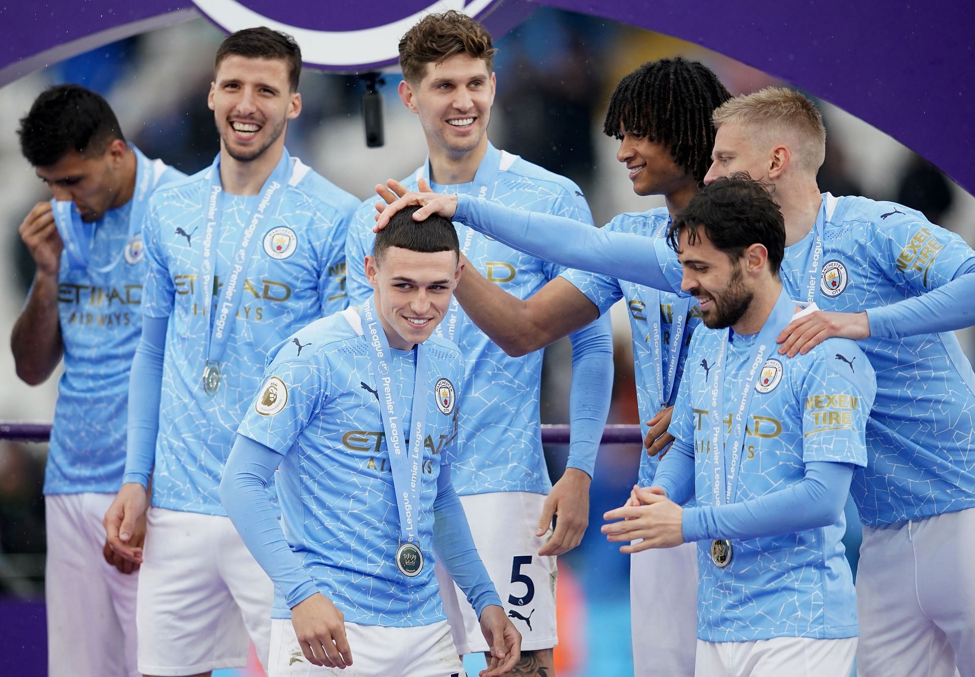 Manchester City celebrate their 2020-21 Premier League title.