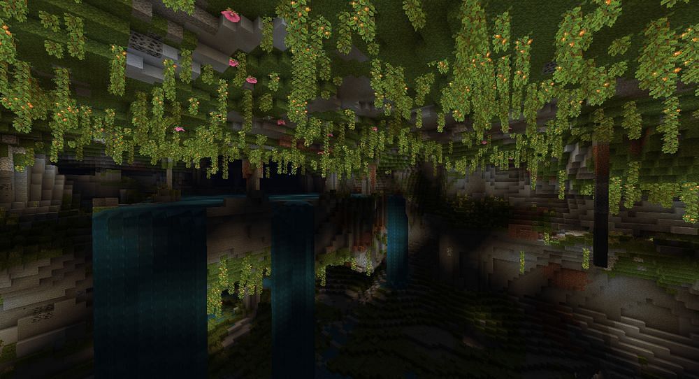 Lush caves biome in a huge cave (Image via Minecraft Wiki)