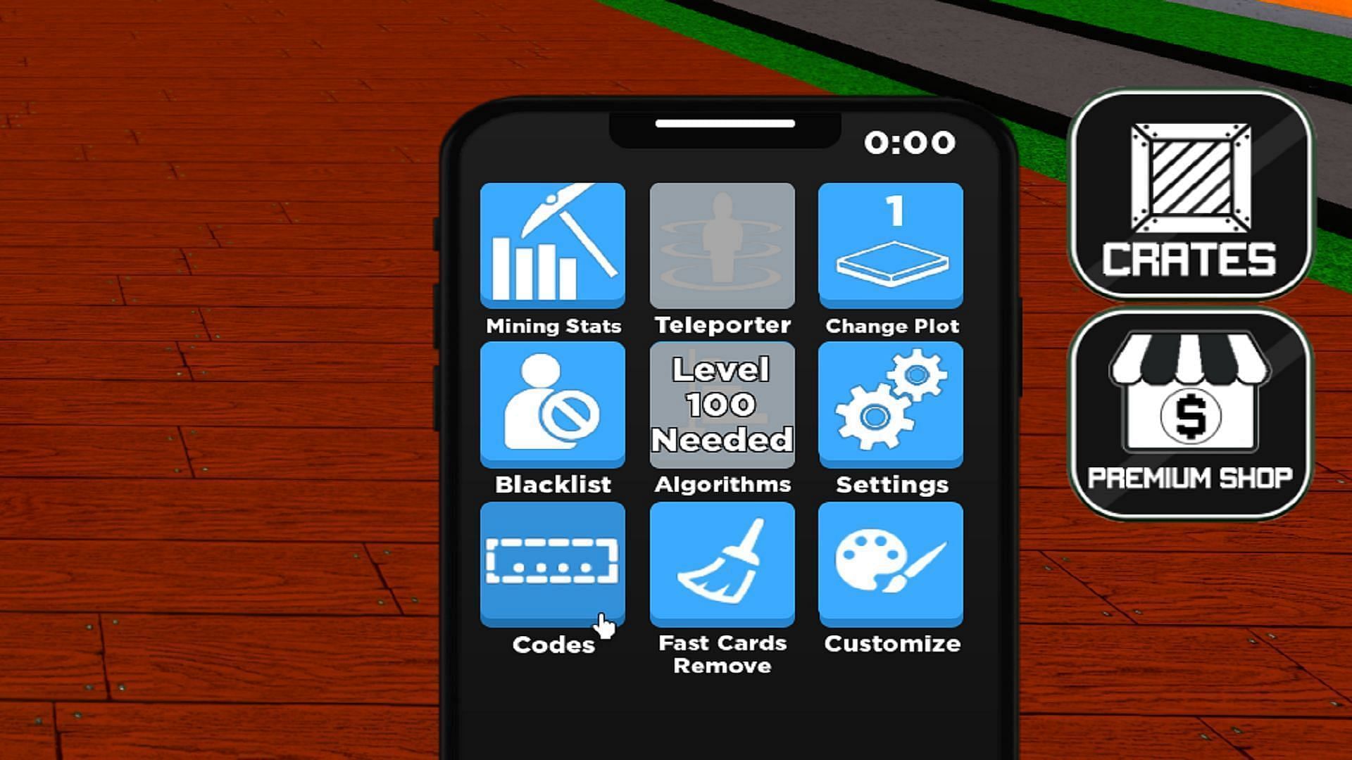 The in-game smartphone has the Codes app (Image via Roblox)