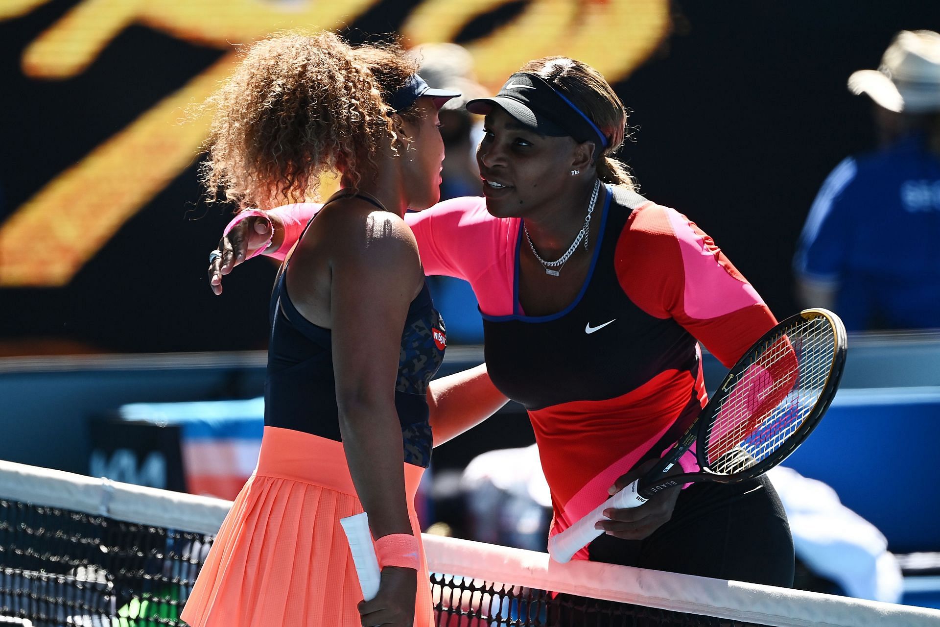 Serena Williams congratulates Naomi Osaka after their 2021 Australian Open semifinal