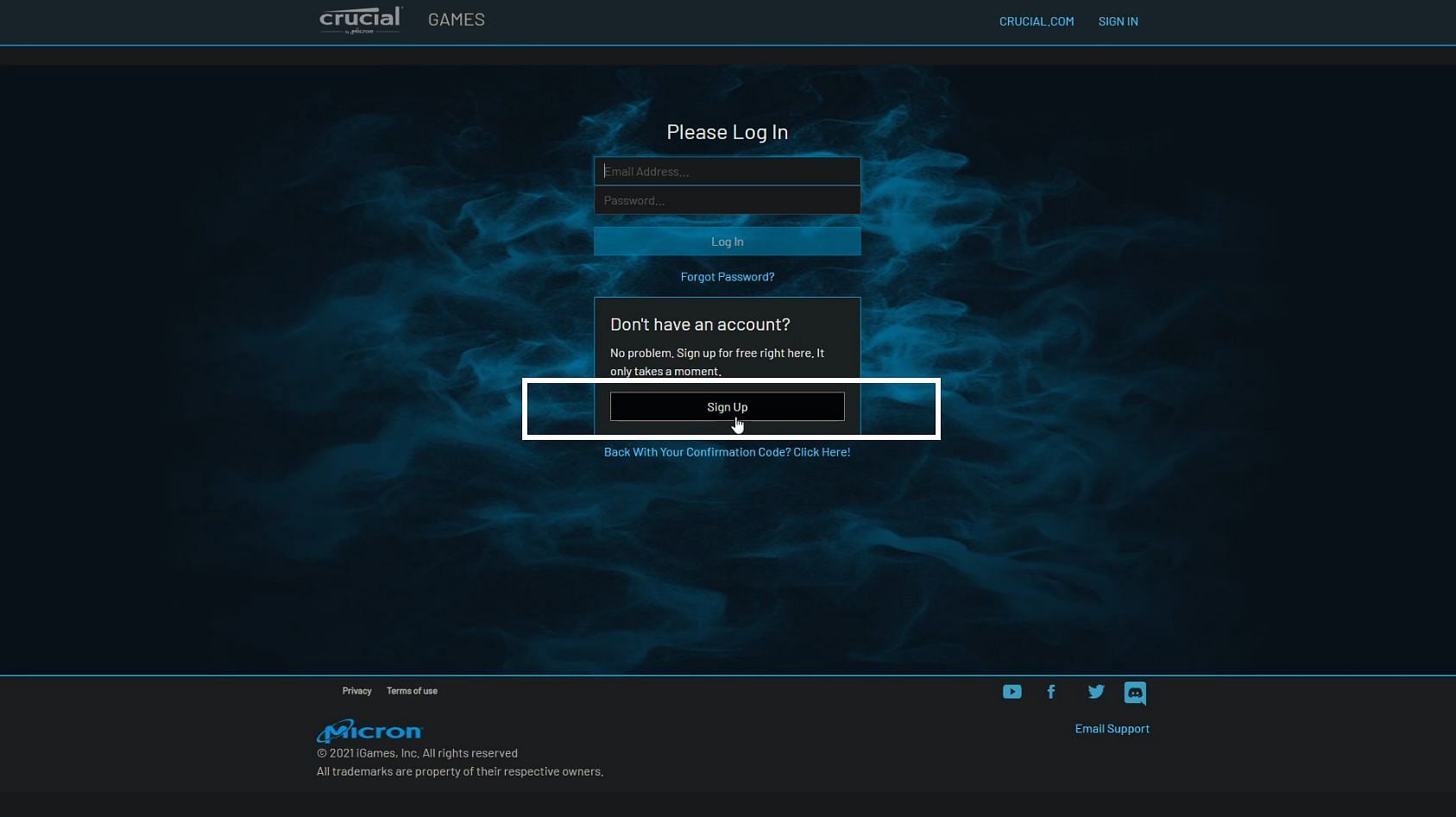 Click on the Sign-Up button (Image via Crucial Games)