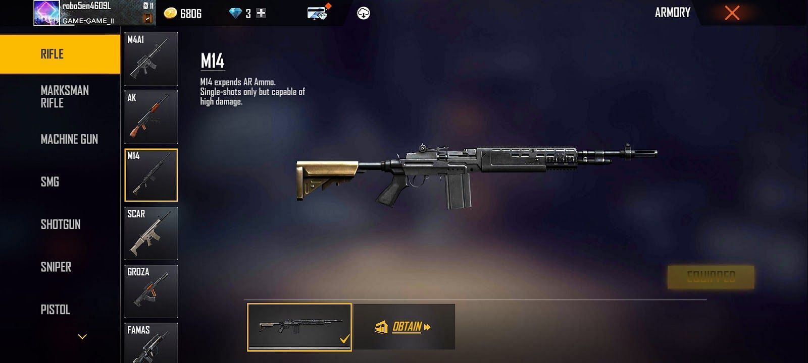 The M14 (Image via Garena Free Fire)