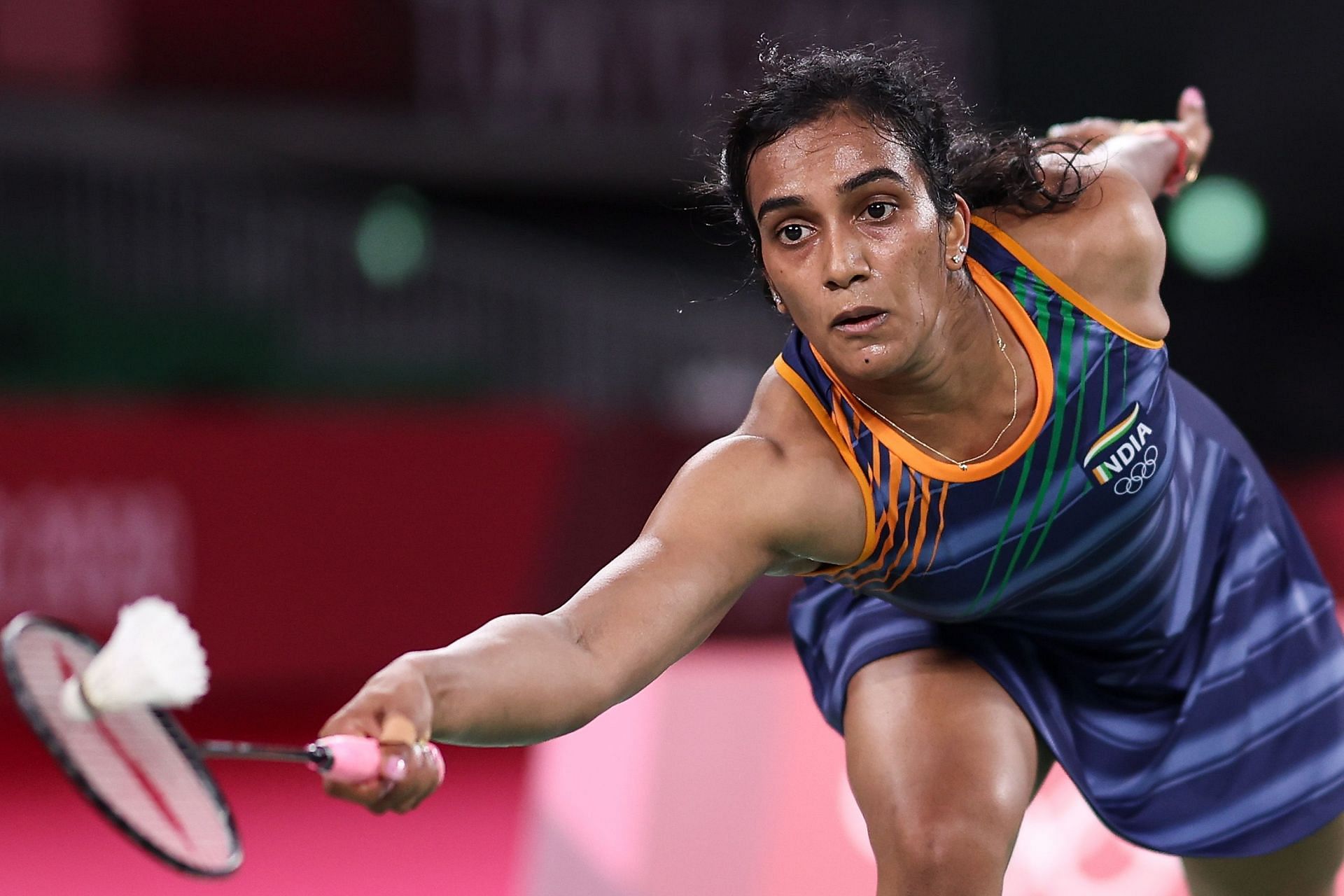PV Sindhu in action at the Tokyo Olympics