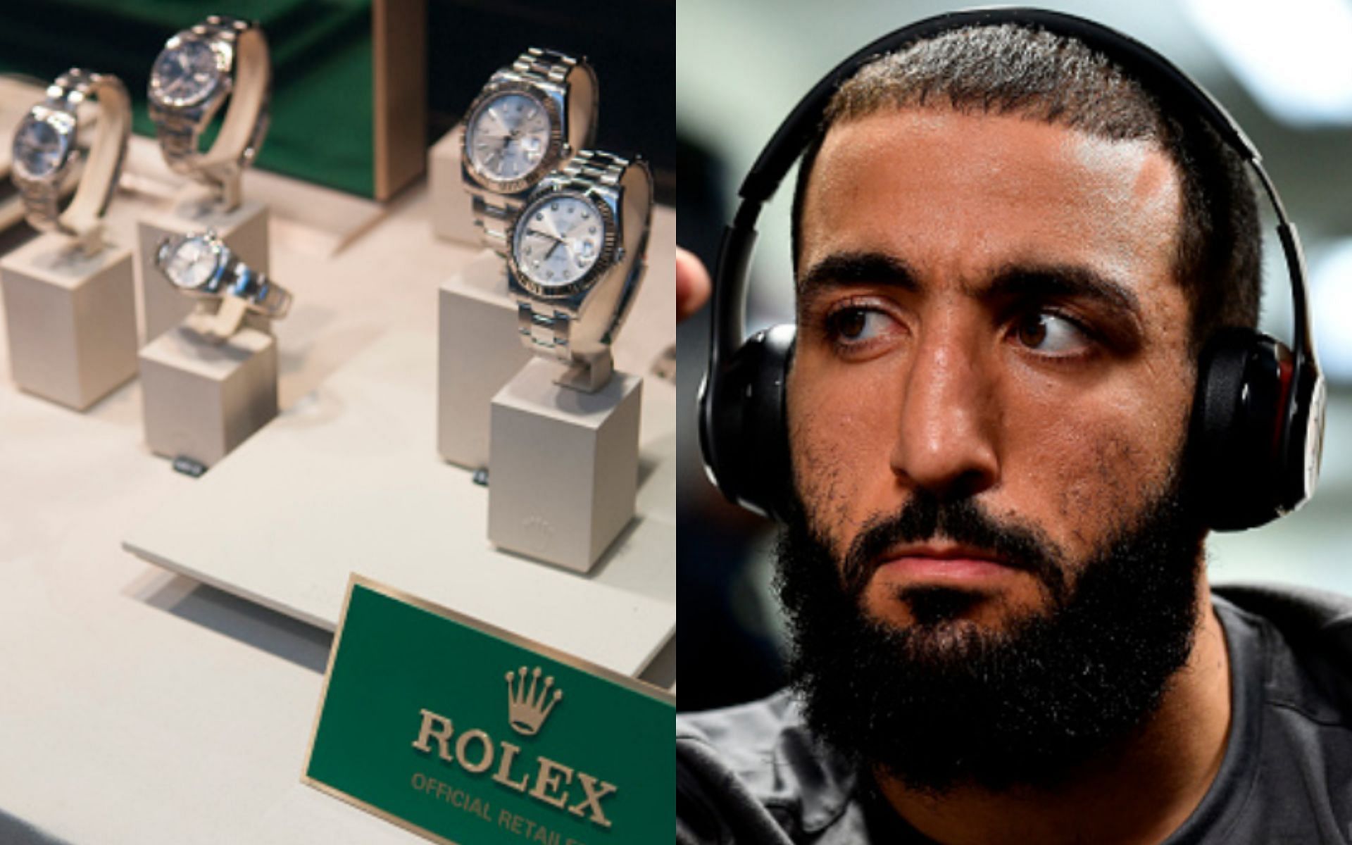 Rolex watches (left); Belal Muhammad (right)